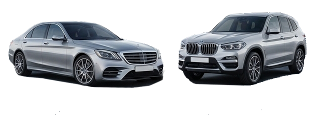 Сріблястий седан та позашляховик